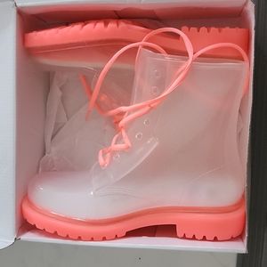 Neon pink/clear jelly boots
